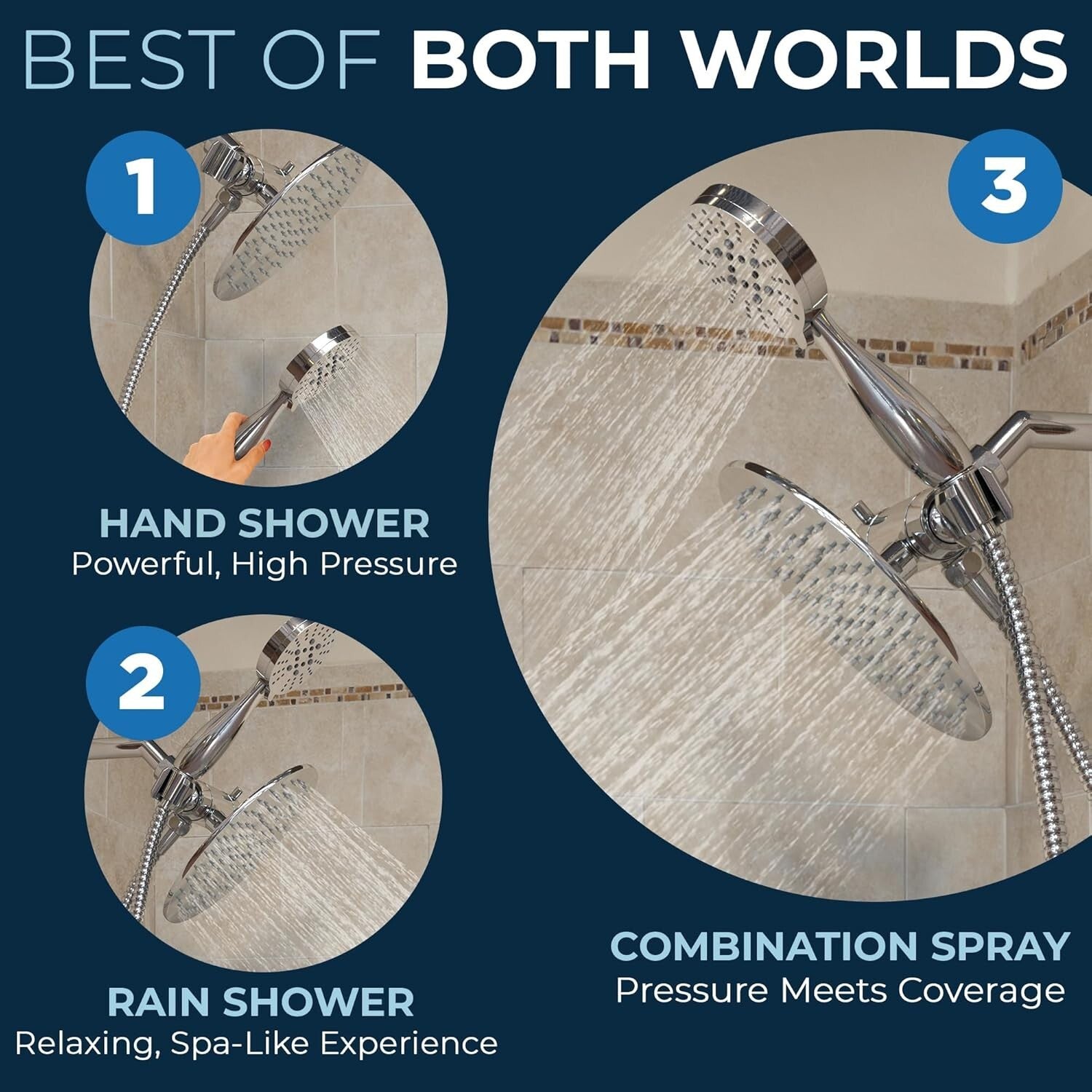Elegant 8-Inch Rainfall Shower Head & Handheld Combo - Lifetime Warranty