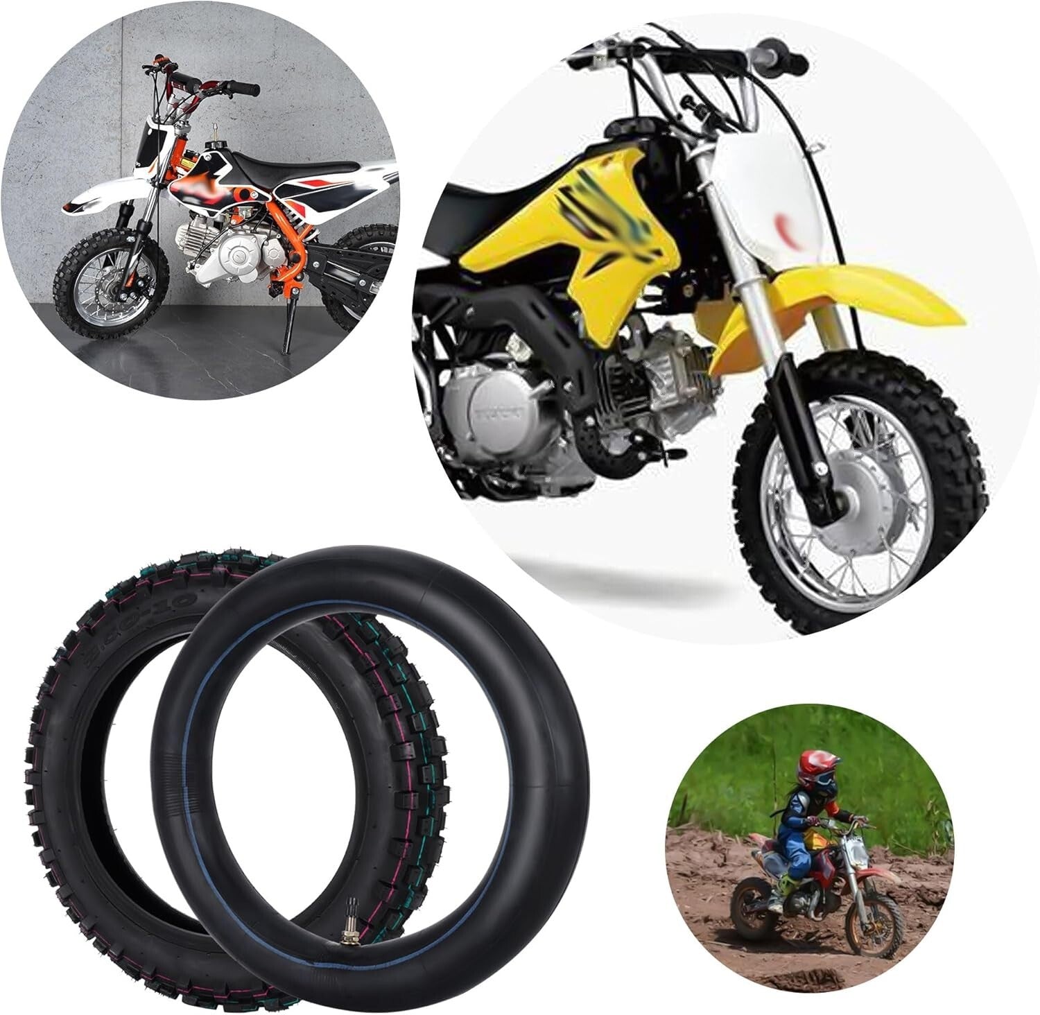 2.50-10 Off-Road Tire and Inner Tube Set for Superior Grip, Fits XR50 PW50 JR50