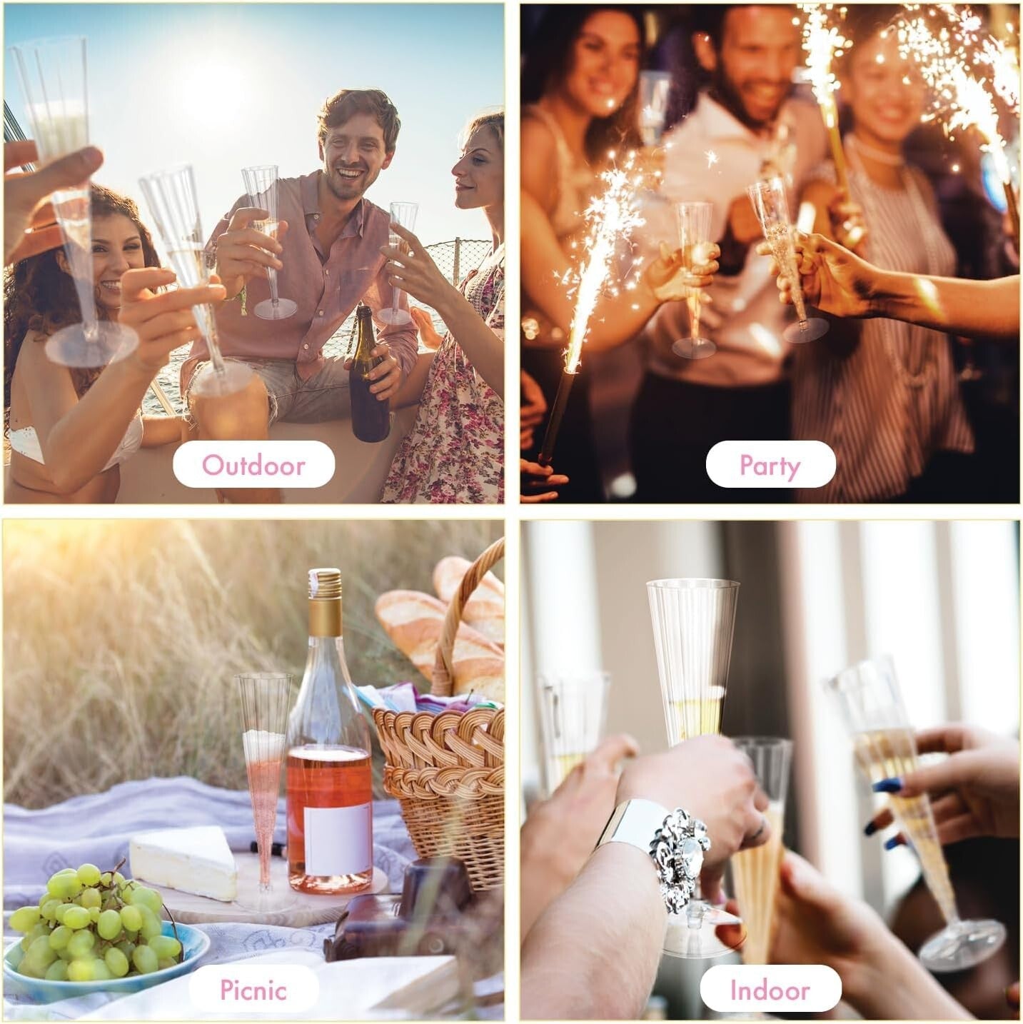 100-Count Deluxe Clear Plastic Champagne Flutes - 5 oz Elegant Party Glasses