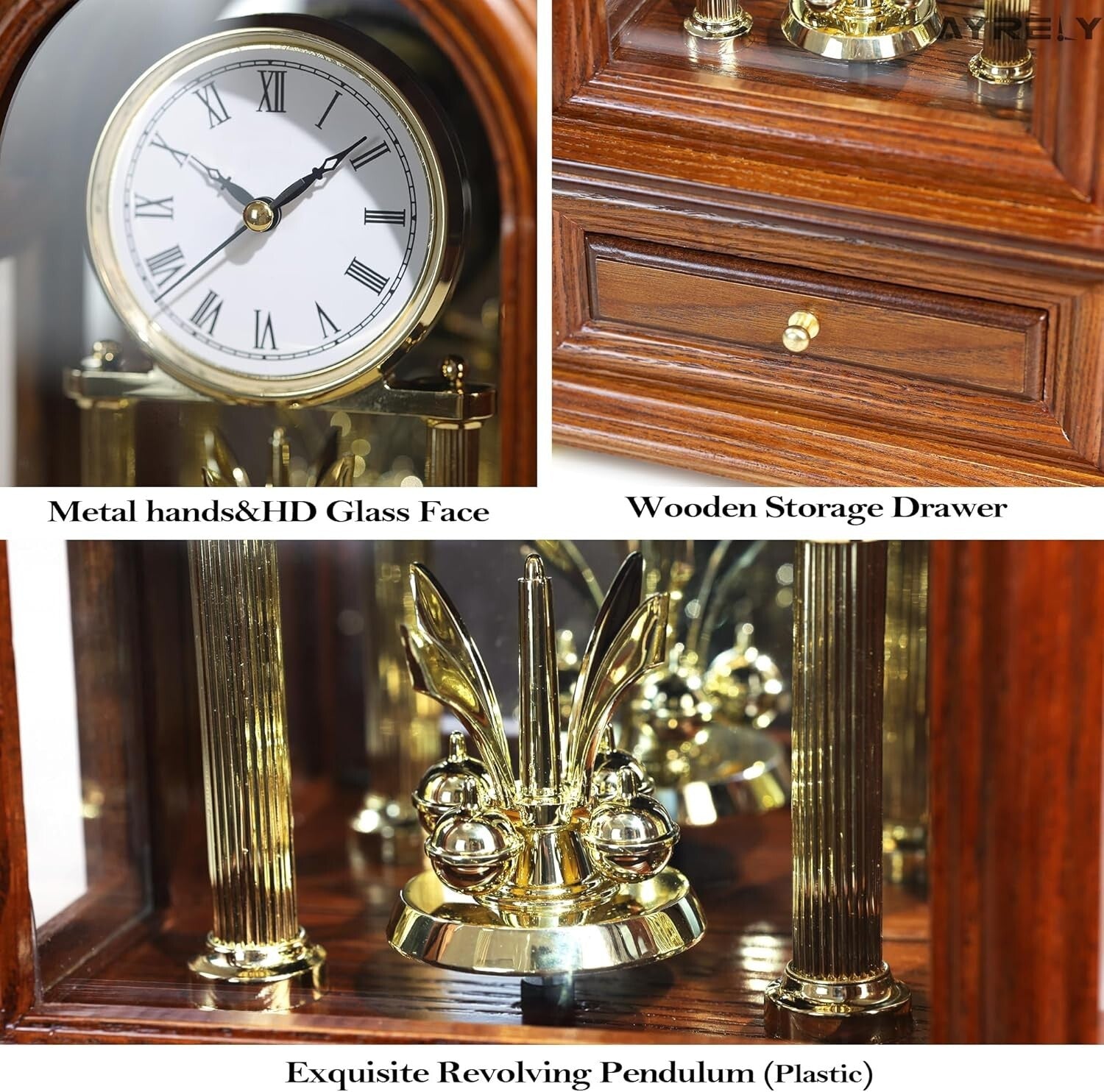 Antique Style Table Clock with Revolving Pendulum: Perfect Anniversary Gift