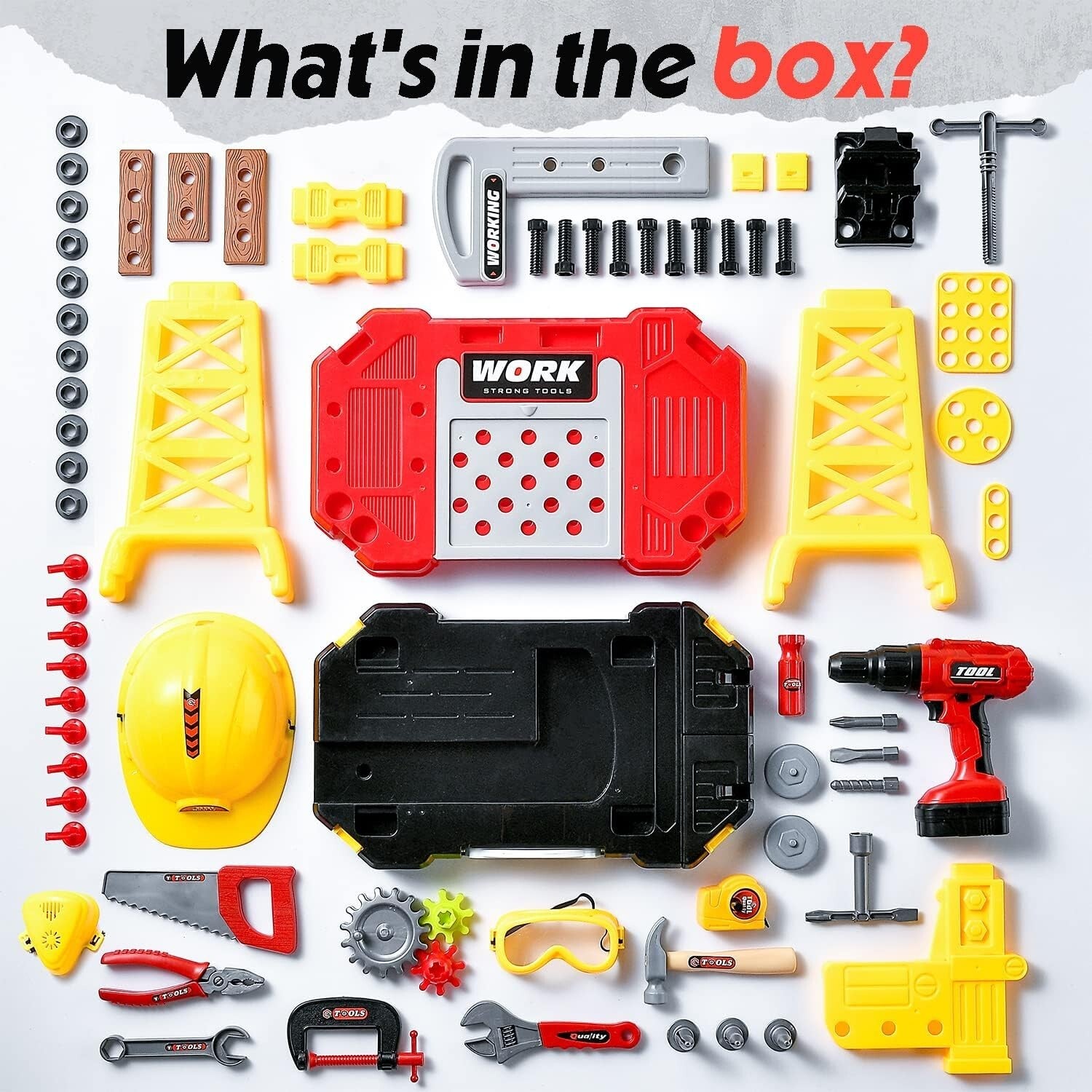 Creative Kids Tool Set with Realistic Electric Drill & Transformable Workbench