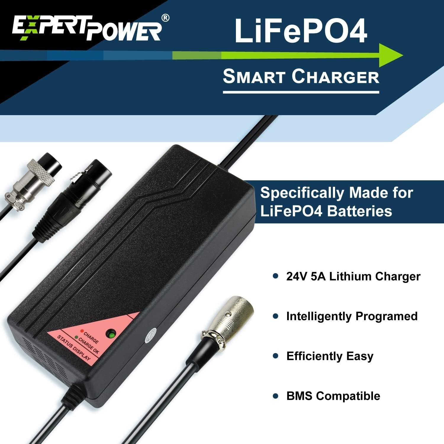 Intelligent 24V Lithium Charger - Ideal for LiFePO4 Batteries in Mobility Aids