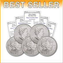 Load image into Gallery viewer, Unique 5-Coin Silver Maple Leaf Lot - Random Years, High Reflectivity and Purity