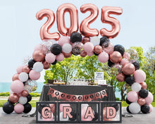 Load image into Gallery viewer, Class of 2025 Black Pink Graduation Decor Set - 86Pcs with LED Lights &amp; Balloons