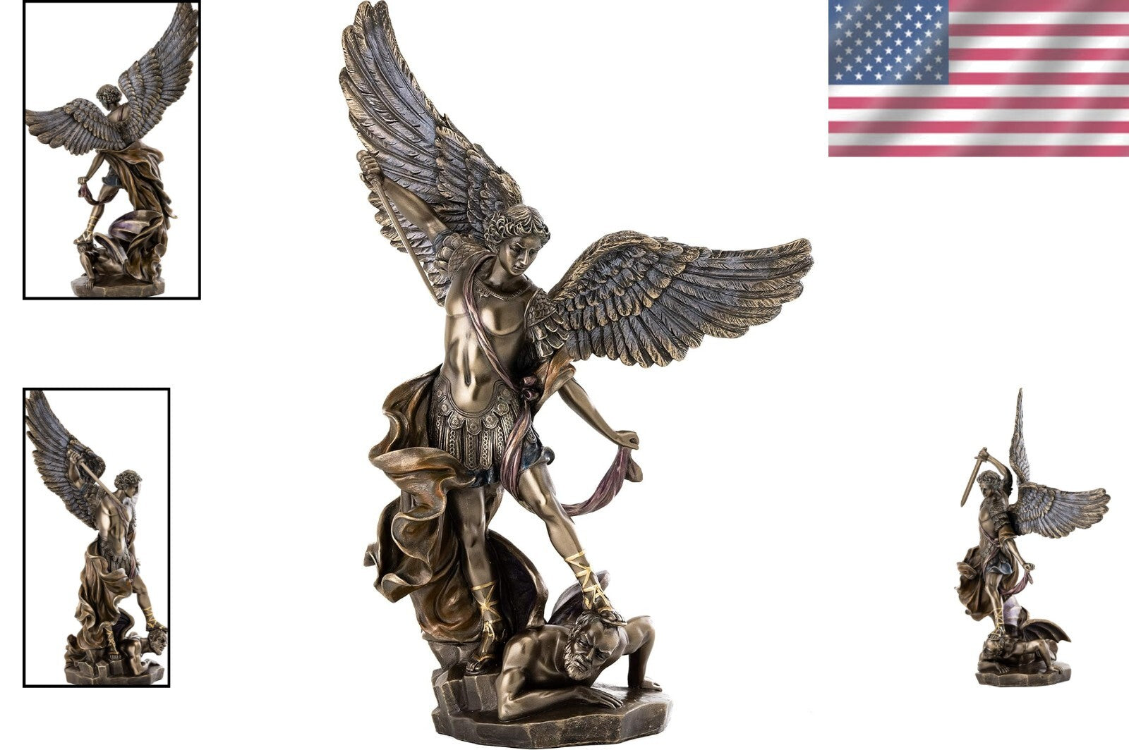 Elegant 14.5-Inch St. Michael Statue in Premium Cold-Cast Bronze for Collectors