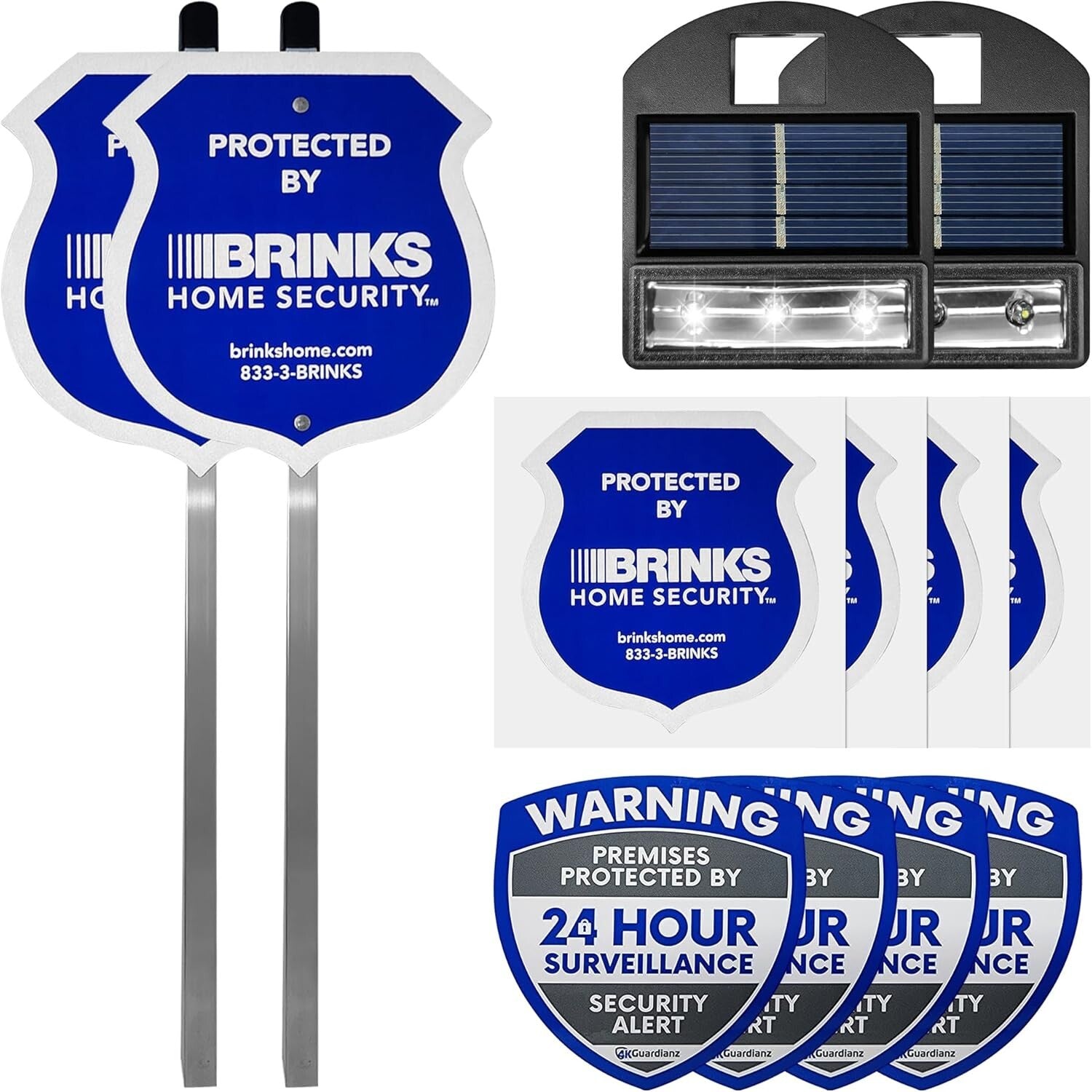 2 Solar LED Security Signs with 'Protected By' Stickers - Home Protection Kit