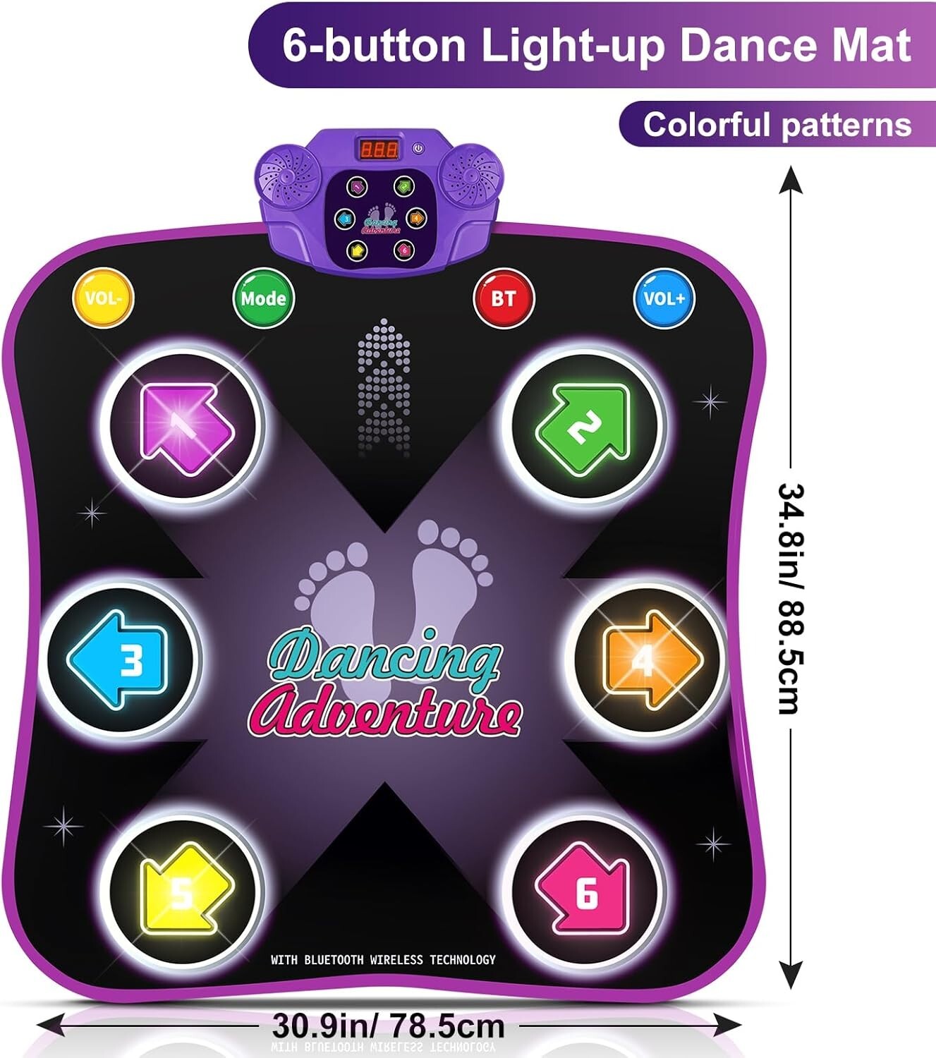 Non-Slip Dance Mat for Kids 3-12 - Boost Coordination & Fun with Bluetooth!