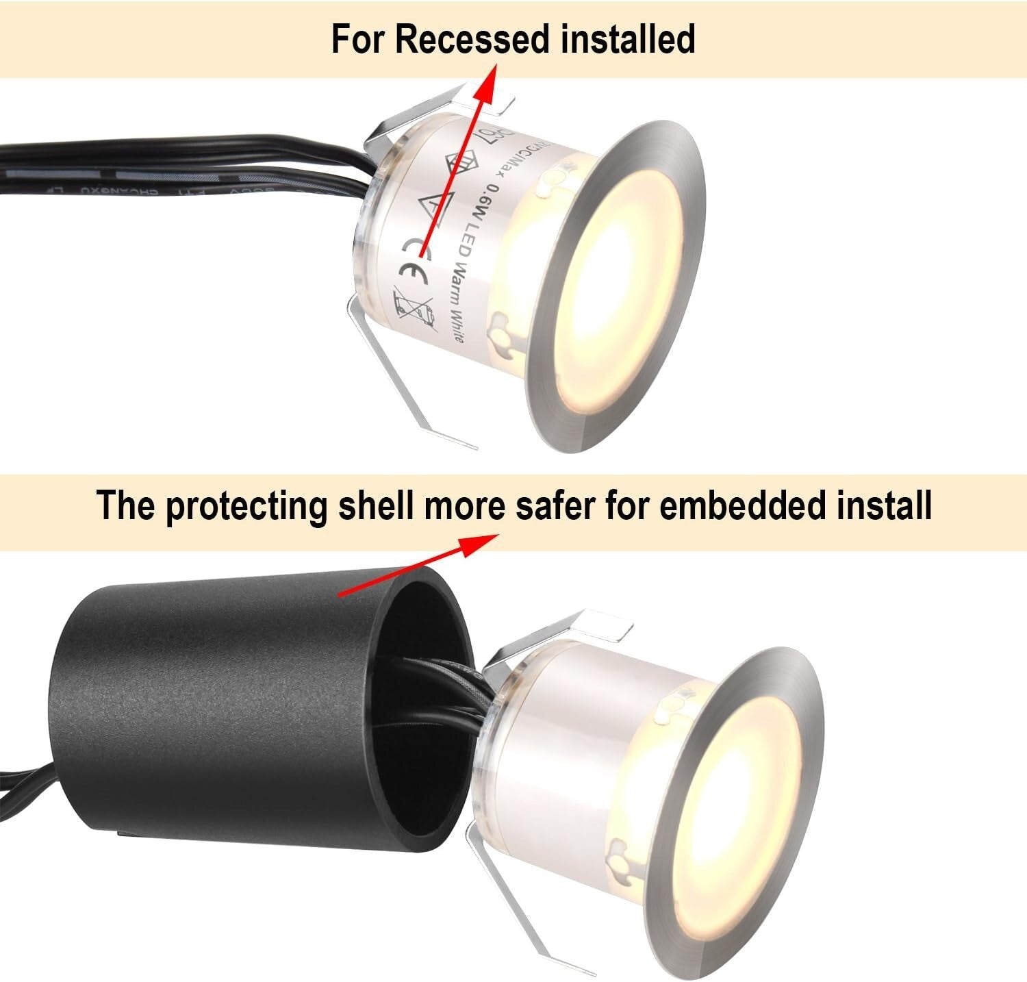 Durable LED Deck Lighting Kit - 16 Warm White Lights with Black Protective Shell