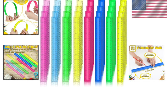 192 Pack Colorful Transparent 12-Inch Rulers for Classroom & Office Supplies
