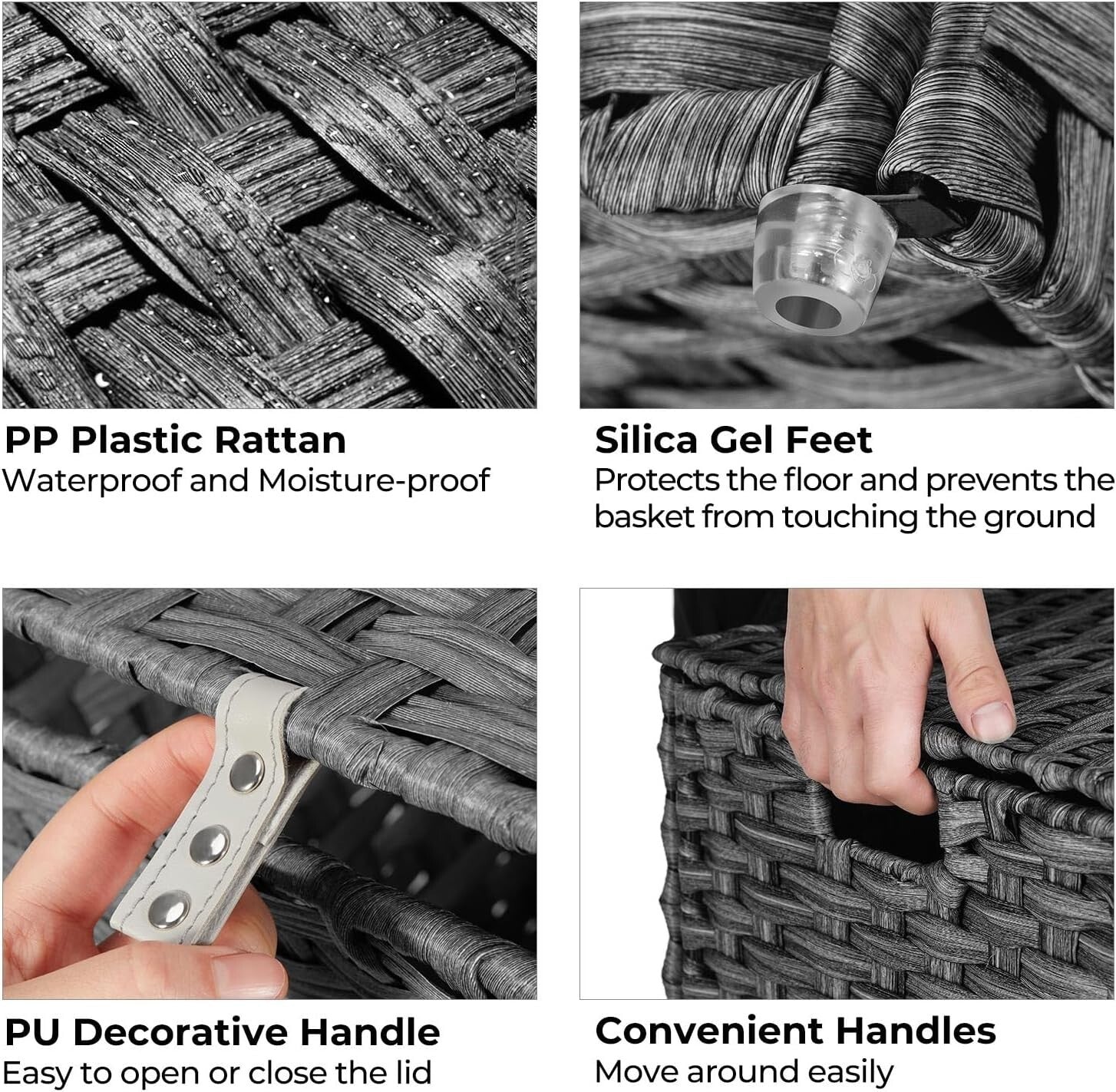 Elegant 60L Handwoven Rattan Laundry Hamper with Dual Liner Bags & Mesh Bags