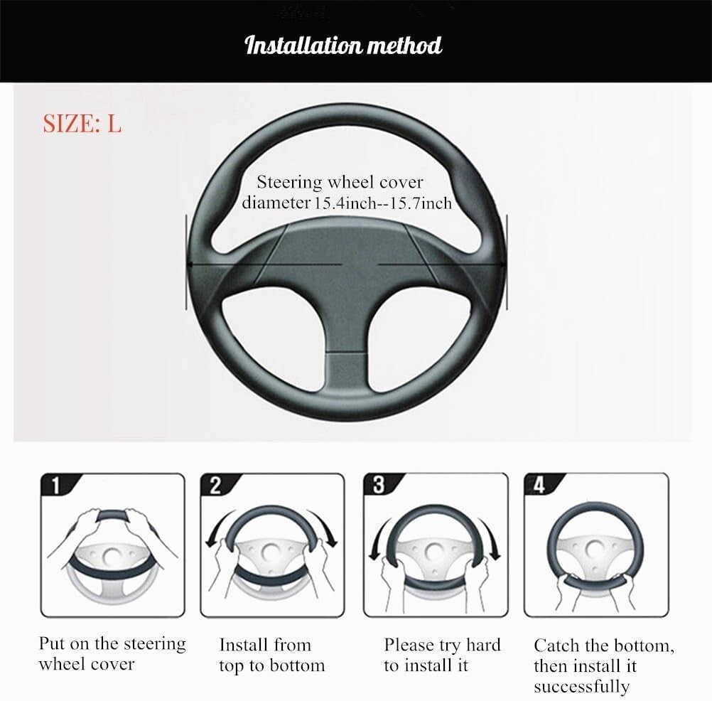 15.5-inch Black Cowhide Steering Wheel Cover - Stylish and Durable Protection