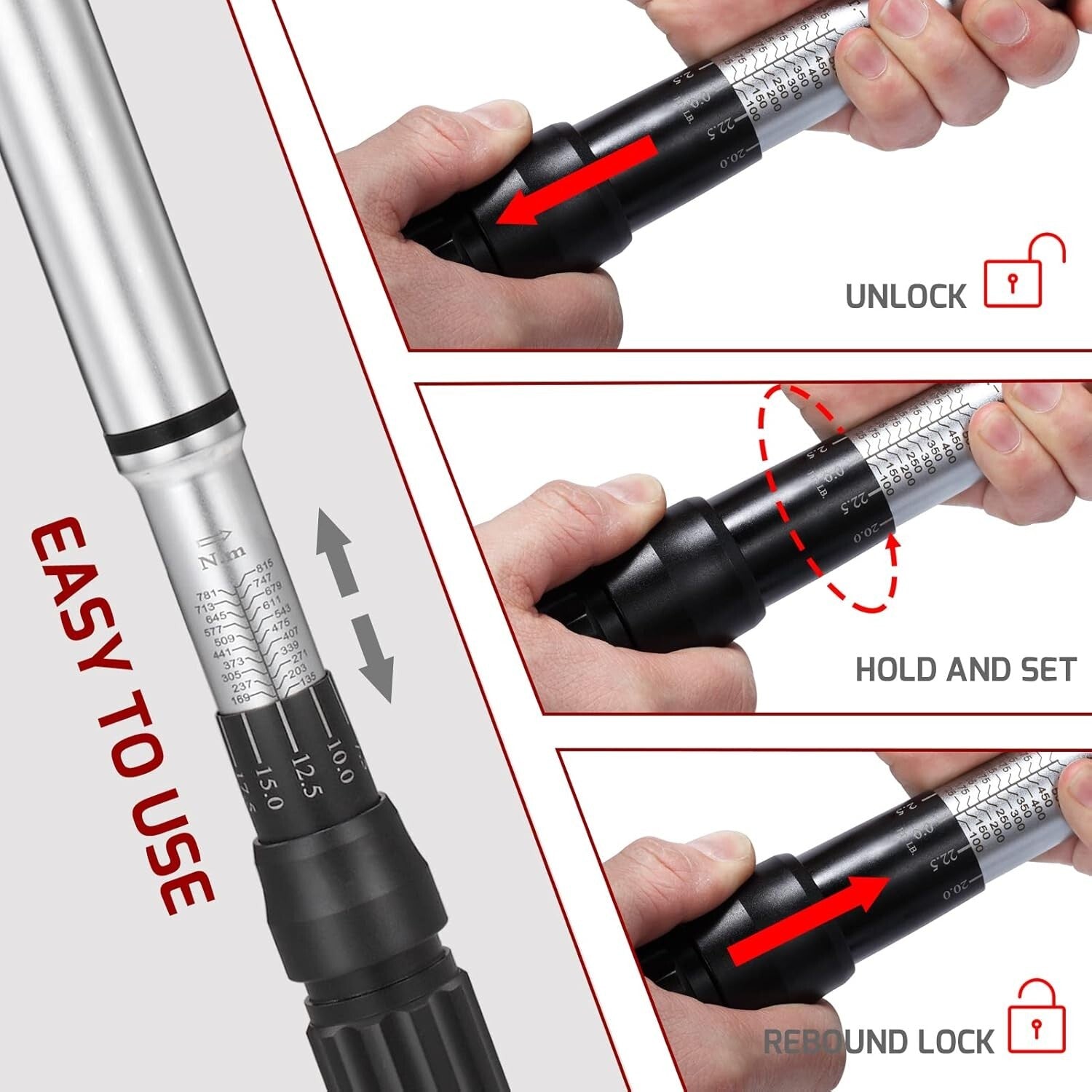Compact 3/4-Inch Torque Wrench 100-600ft.lb with Alloy Head and Easy Read Scale