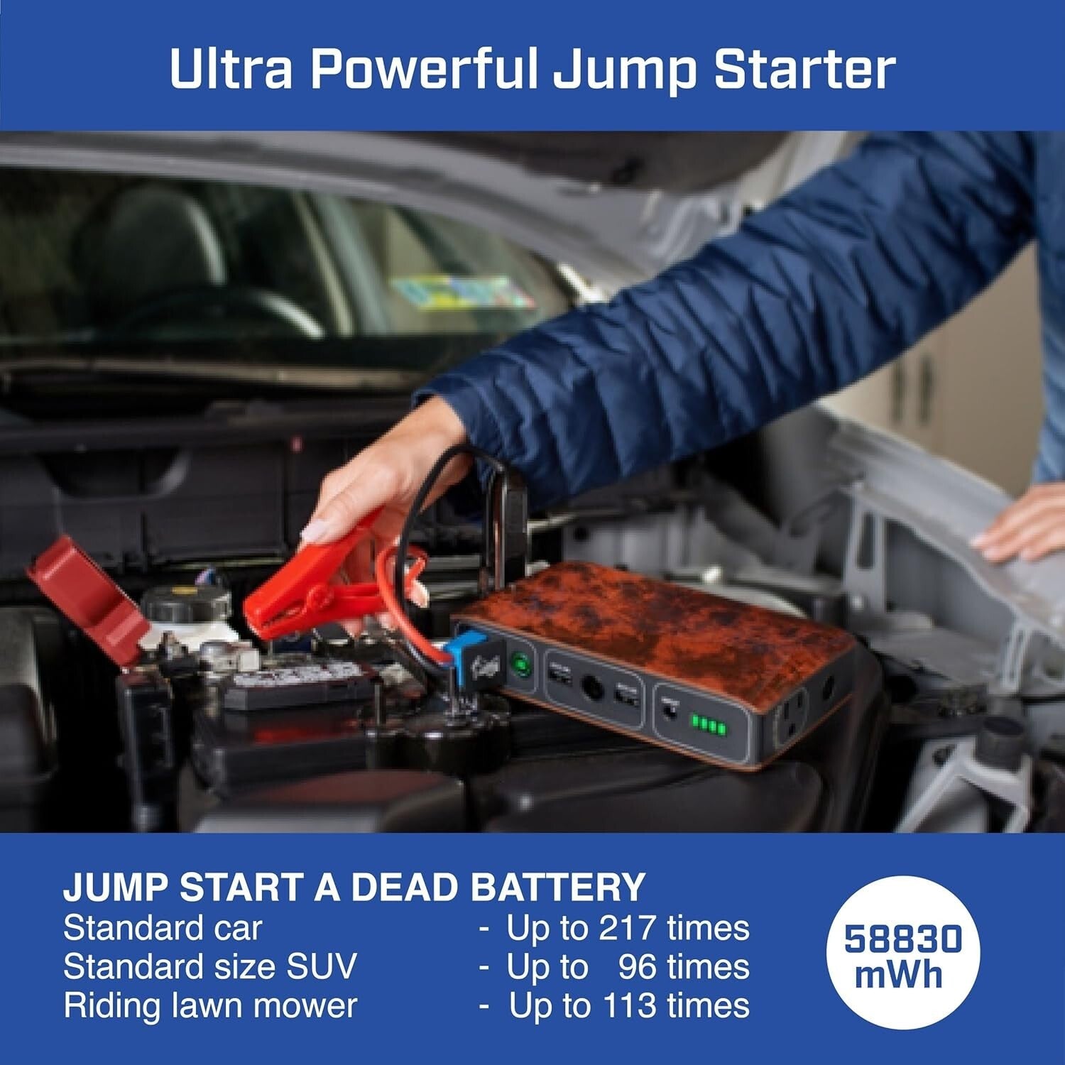Compact Bolt Car Jump Starter with Emergency Floodlight & USB Charger - Gray