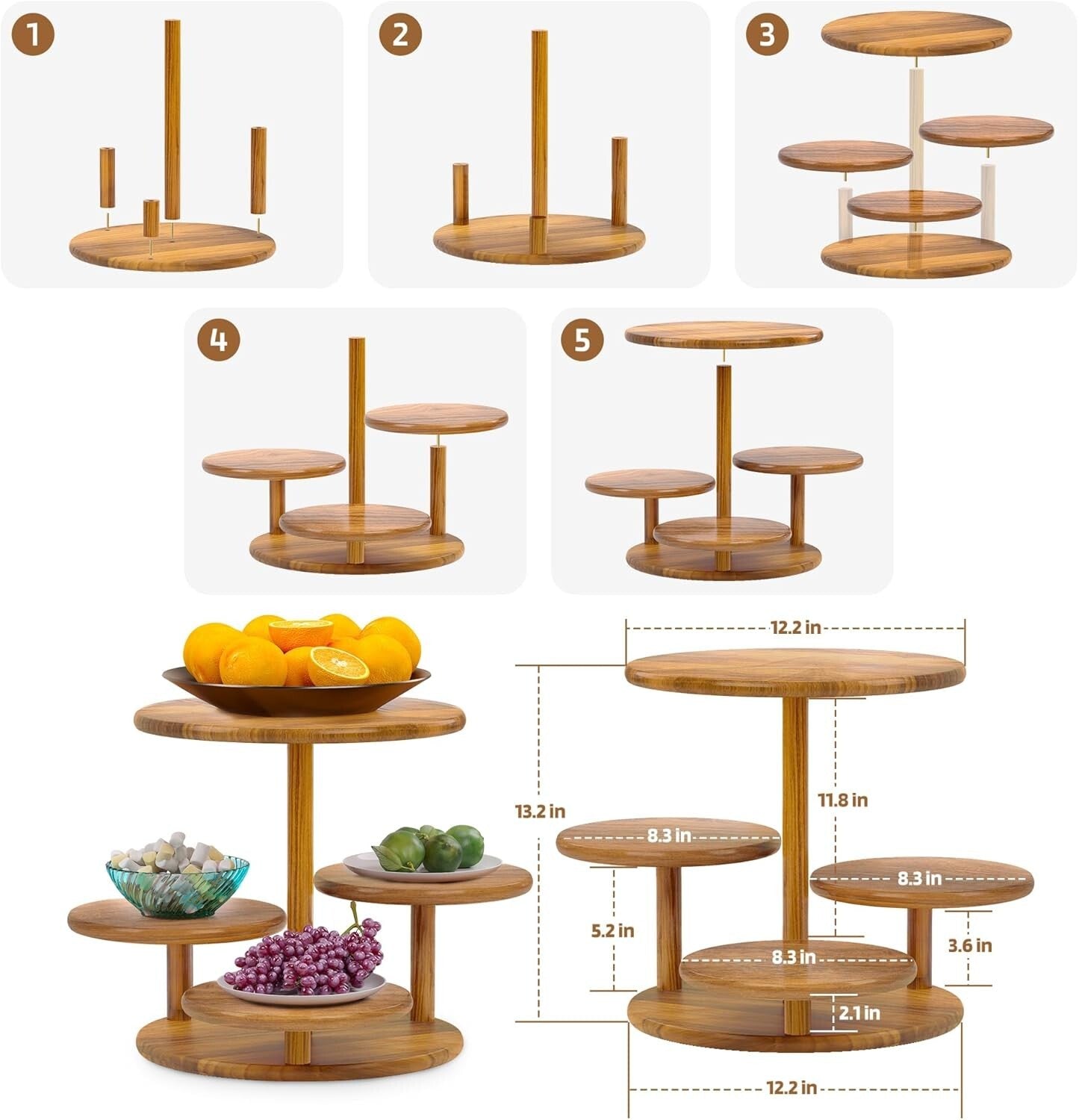 4-Tier Rustic Acacia Wood Cupcake Stand for 50 – Elegant Dessert Display