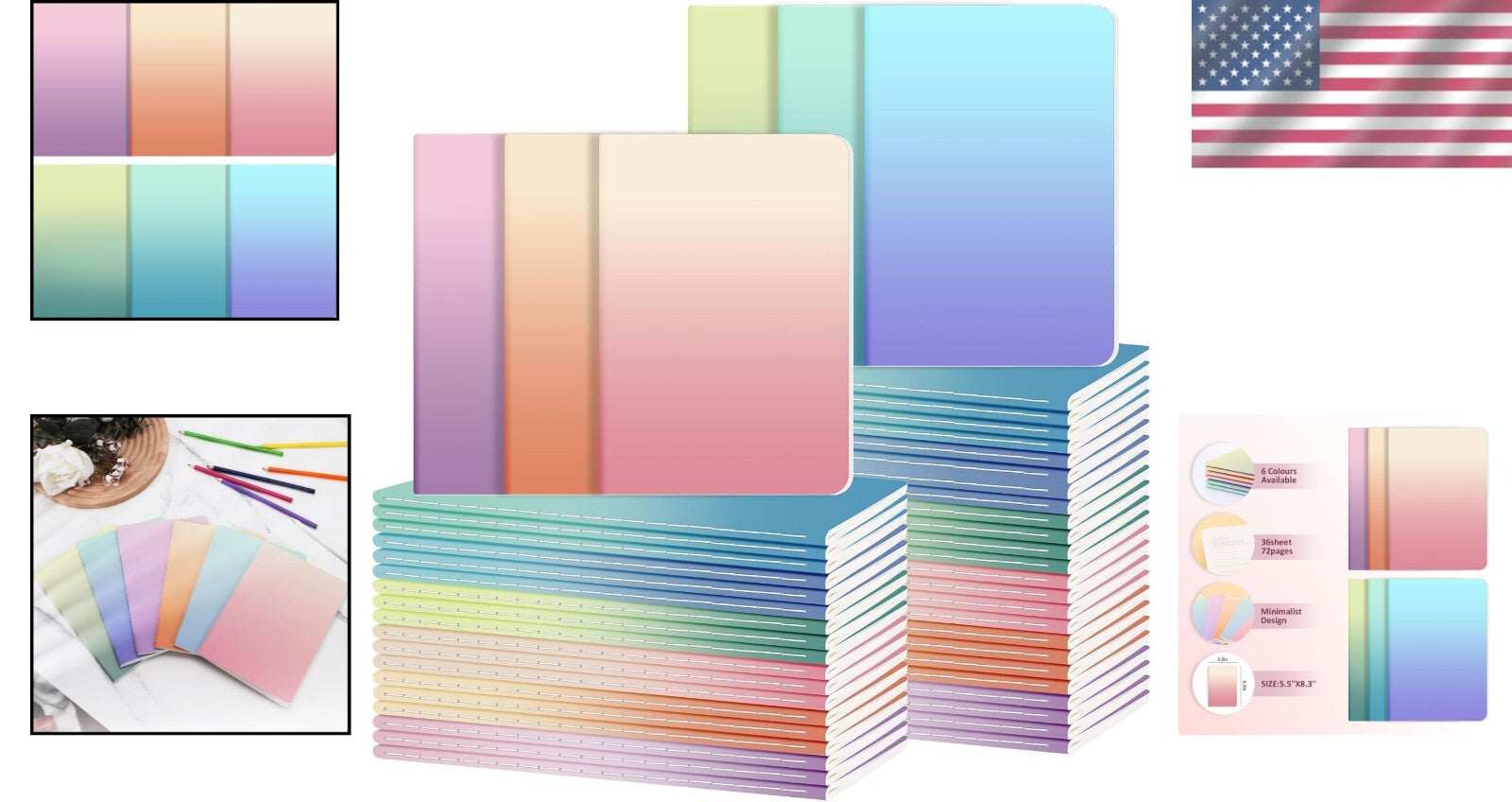 A5 Kraft Paper Notebooks - 12 Pack Gradient Lined Journals for Travel Writing