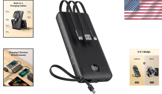 Airline Approved 20000mAh Power Bank with Built-in Cables for iPhone & Android