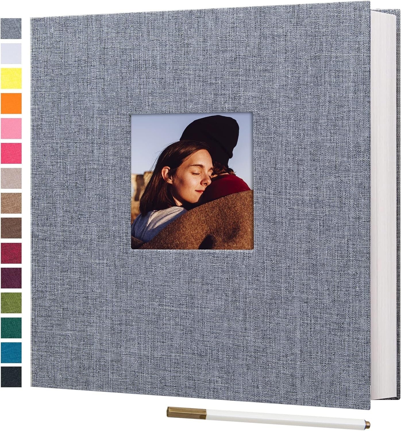 Chic Gray Linen Photo Album 13.2x12.8 Inches – Ideal for Gifting & Scrapbooking
