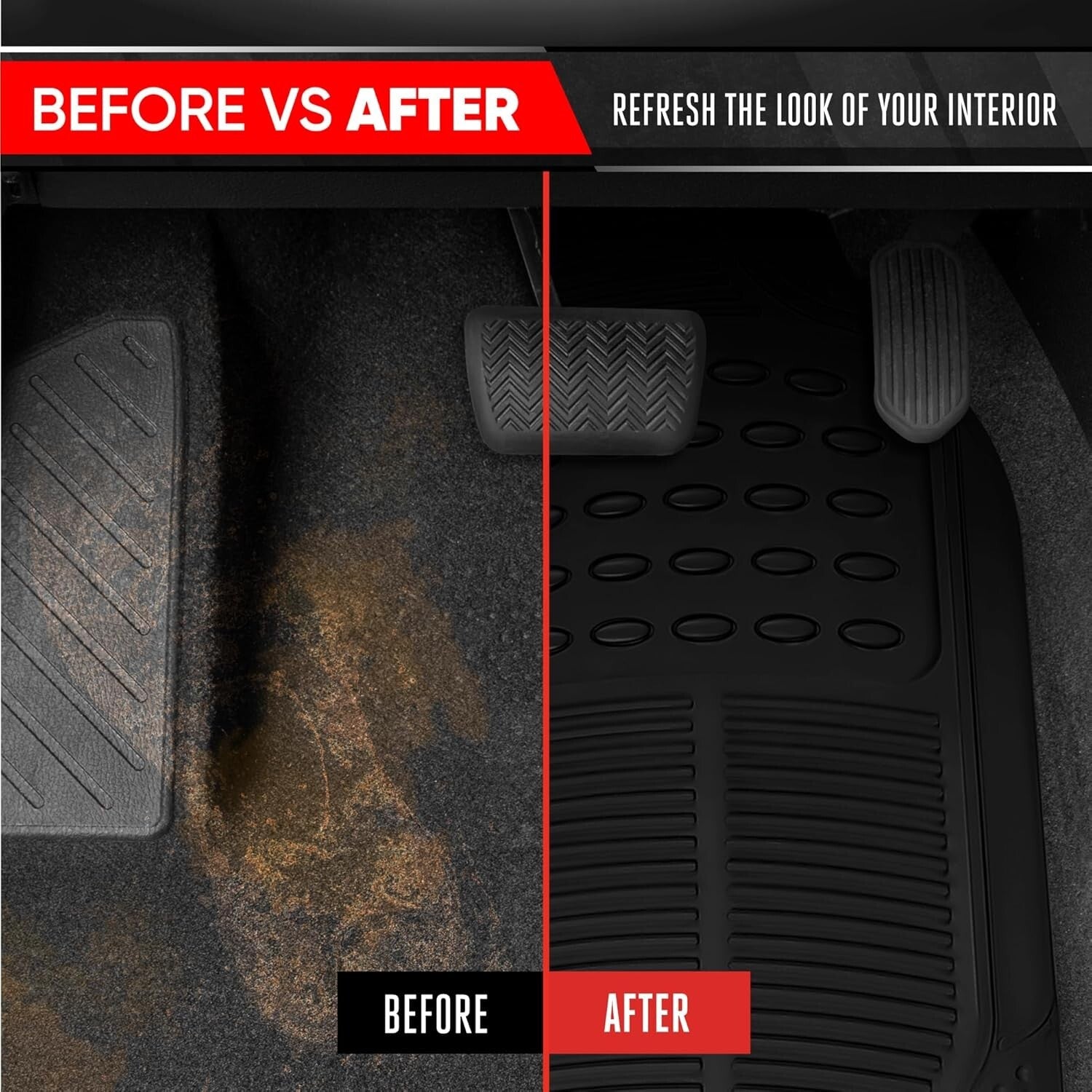 Custom Trim-to-Fit Black Rubber Floor Mats for Cars, SUVs & Trucks – 4 Piece Set