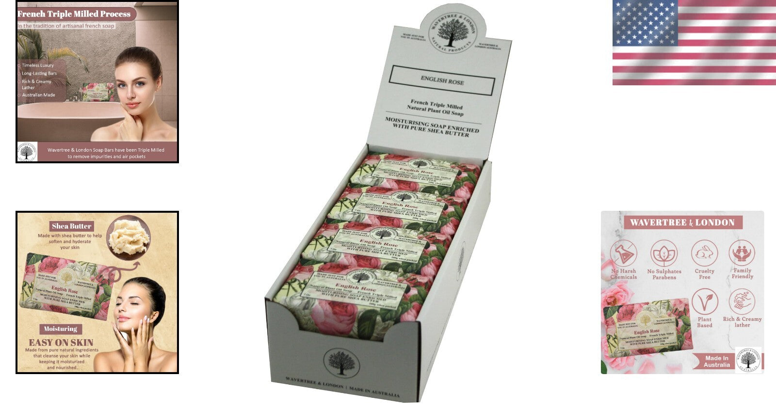 Natural English Rose Scent Soap - 8 Triple-Milled Bars, Moisturizing & Gentle