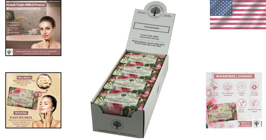 Natural English Rose Scent Soap - 8 Triple-Milled Bars, Moisturizing & Gentle