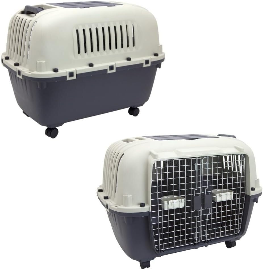 Portable Double Door Dog Crate – Airline Approved with Water Dish Included