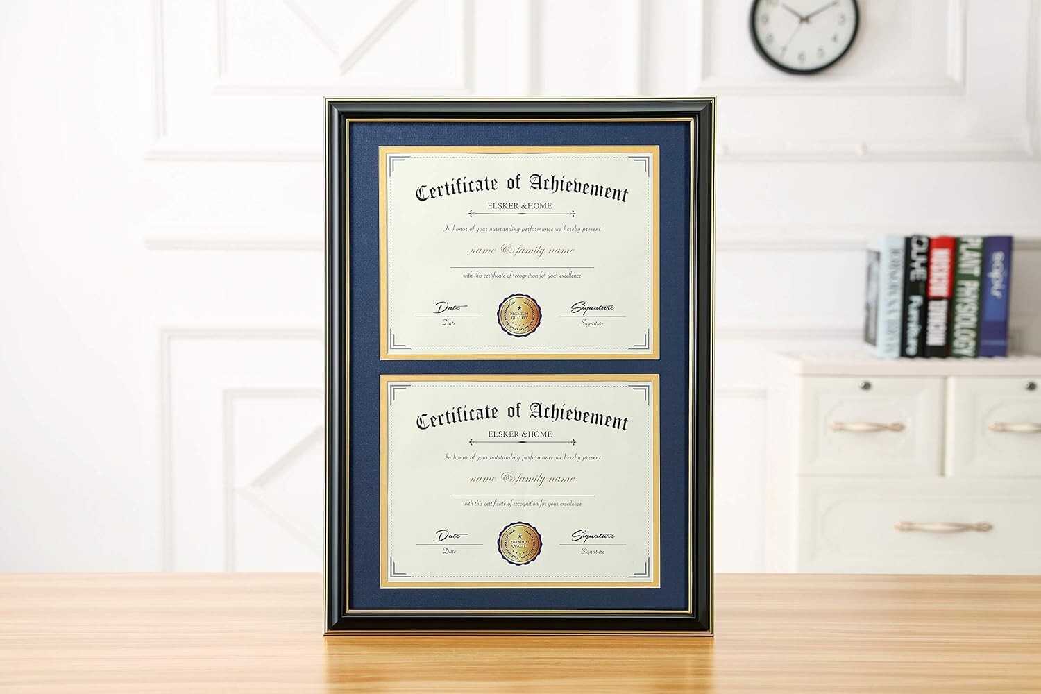 Double Frame for Certificates with Navy and Gold Mat - Perfect Graduation Gift