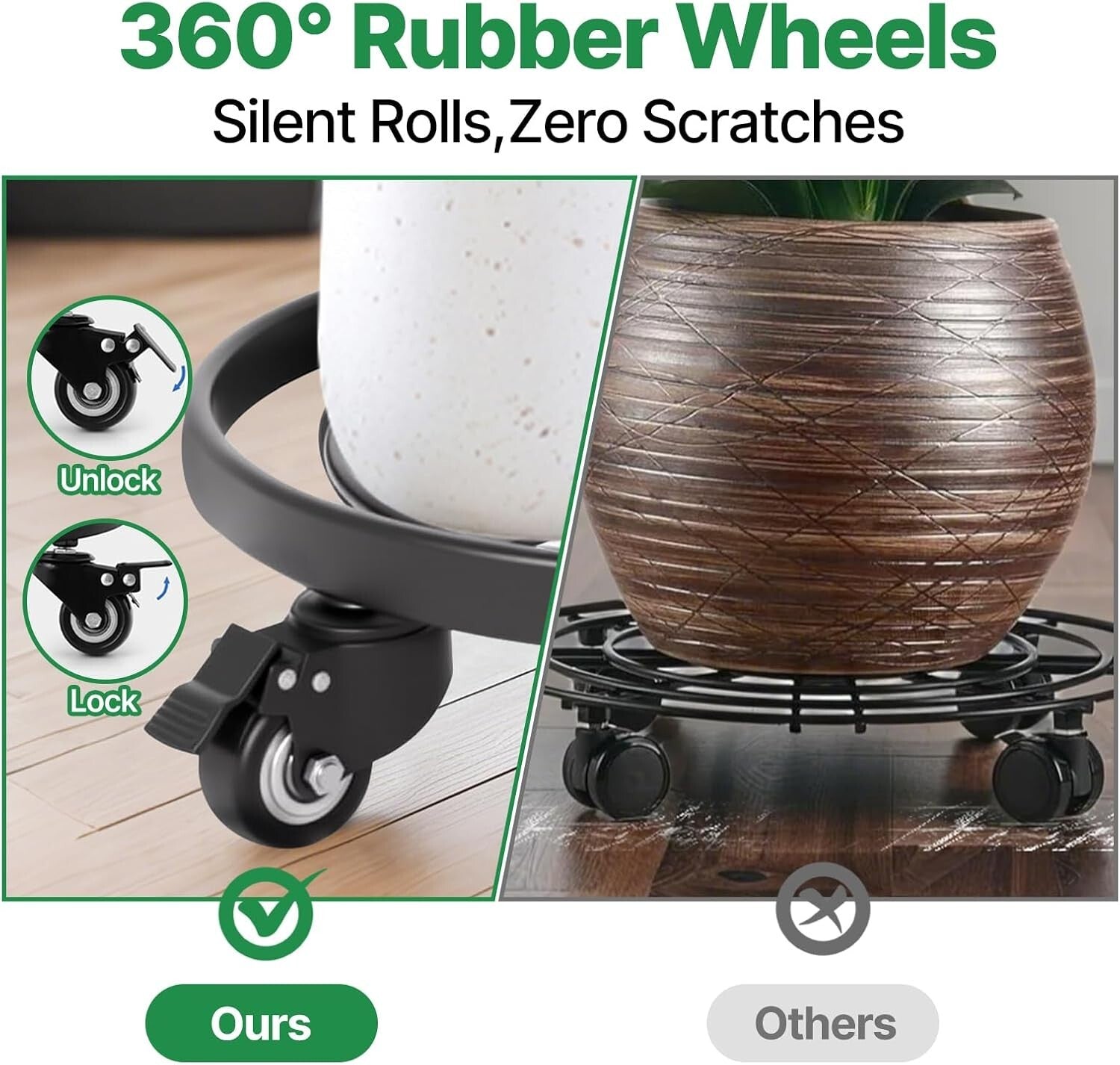 14-Inch Rolling Plant Stand with Lockable Casters - Indoor & Outdoor Mobility