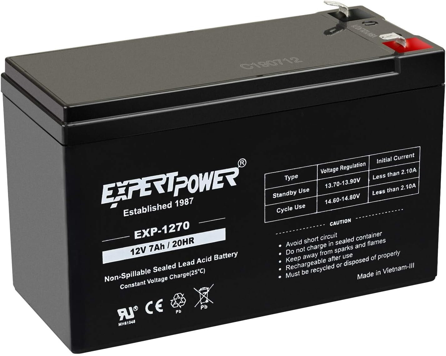 2-Pack Expert Power 12V 7Ah Rechargeable Batteries - Lightweight & Long-Lasting