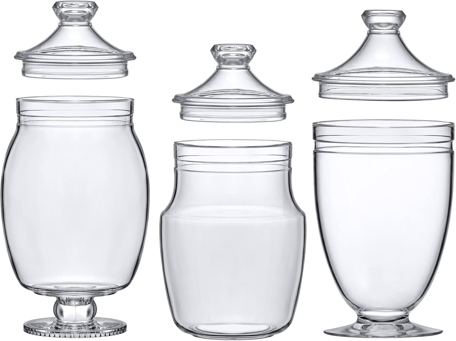 Modern 3-Piece Plastic Apothecary Jars - Durable Snap-Lid Storage Containers