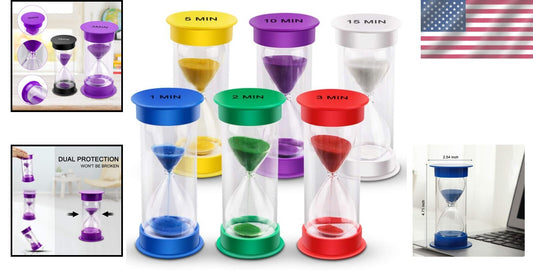 Durable Acrylic Hourglass Timer Set - 6 Colors with Timings from 1 to 15 Minutes