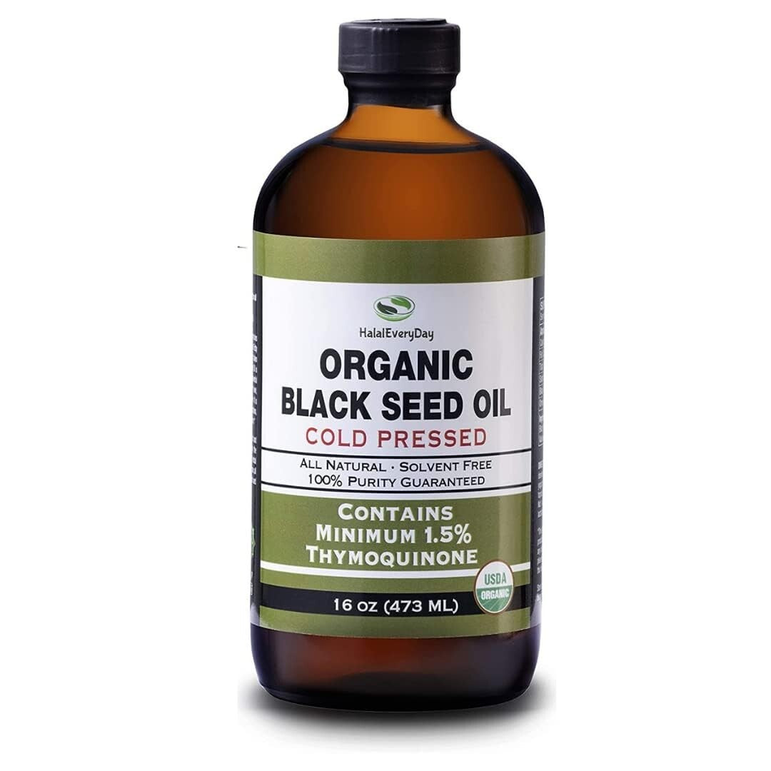 Premium Organic Black Seed Oil in 16oz Glass Bottle - Halal, Vegan, No Additives