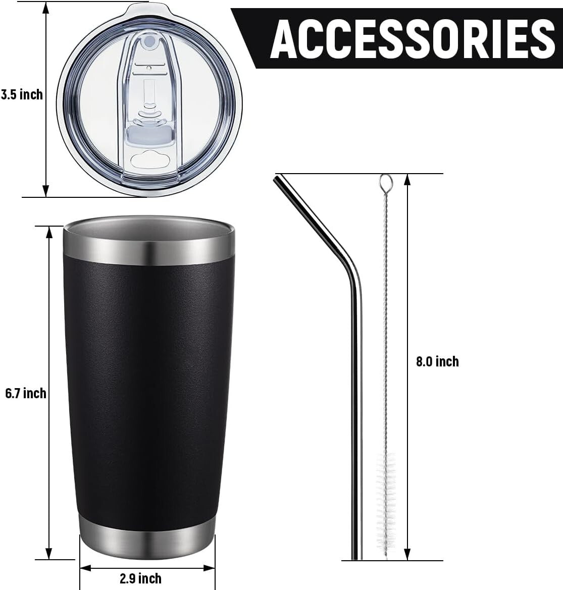 6 Pack 20oz Double Wall Insulated Stainless Steel Travel Tumblers for Hot & Cold