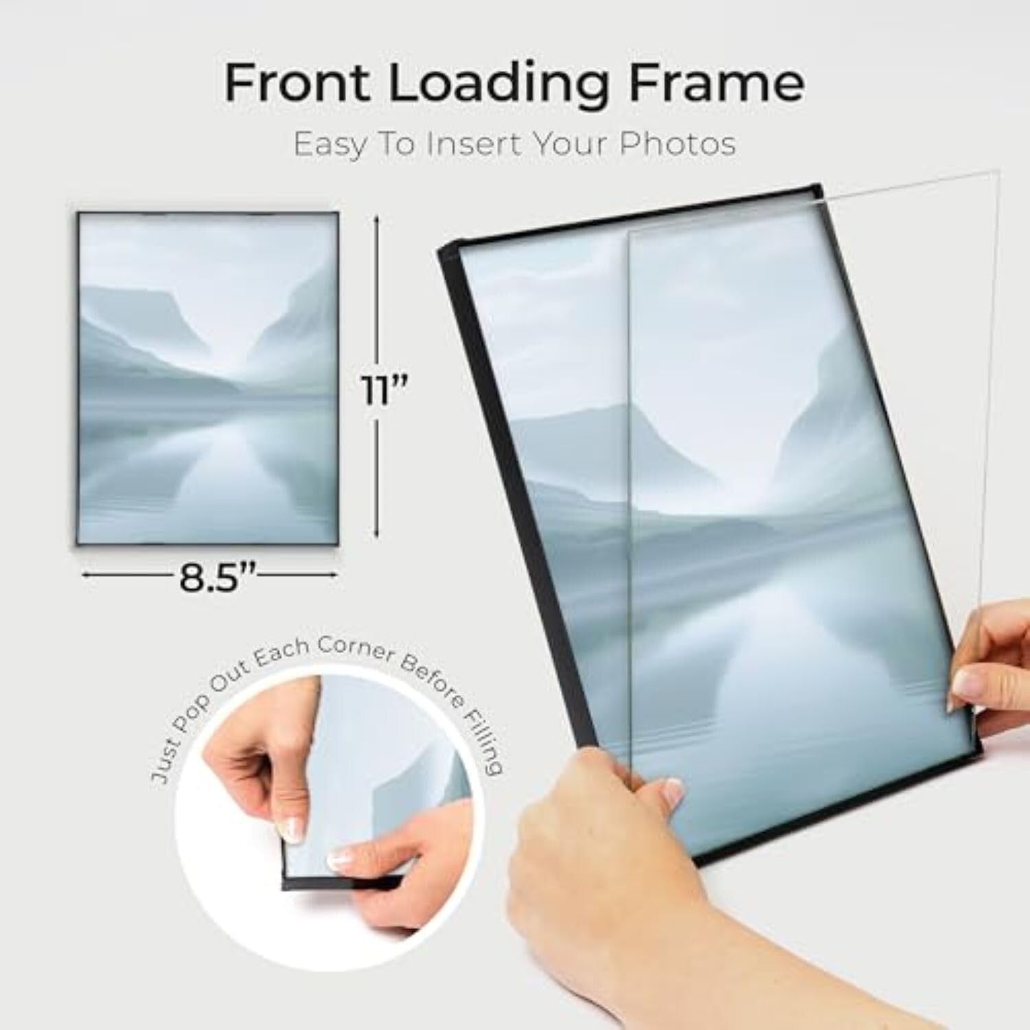 Durable Black Picture Frame Set - 6-Pack Front Loading, Easy Photo Changes