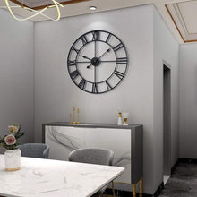 Load image into Gallery viewer, Large 24-Inch Silent Wall Clock - Rustic Round Metal Decor with Roman Numerals