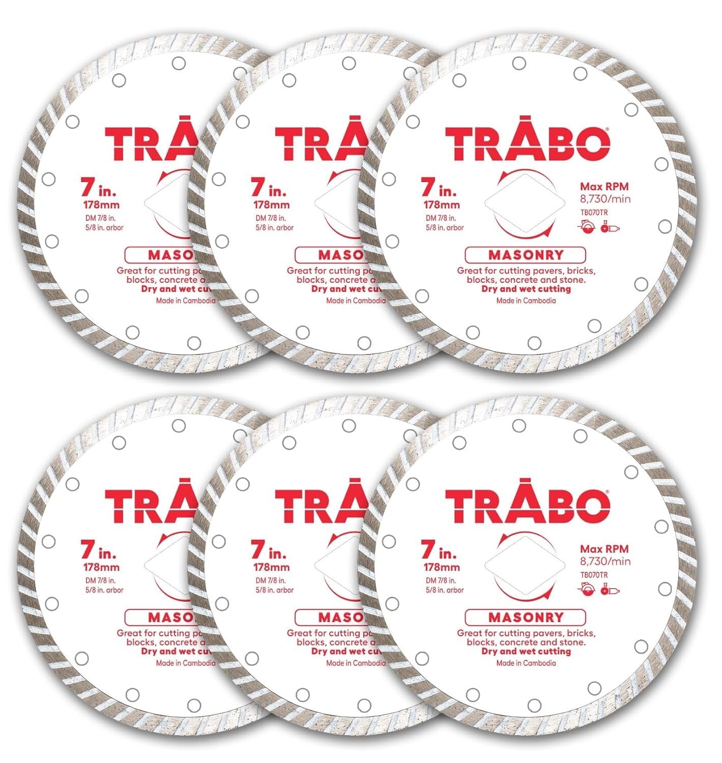 Durable 7-Inch Turbo Rim Diamond Blades - Ideal for Masonry & Metal Cutting