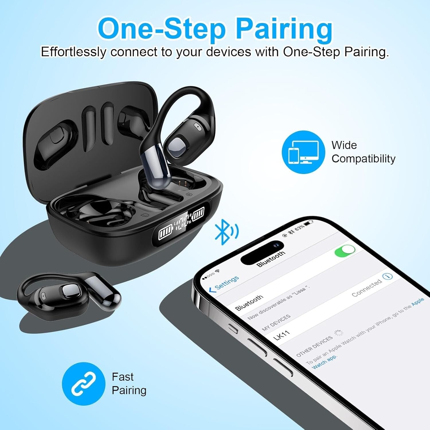 Active Lifestyle Open Ear Earbuds - Bluetooth 5.3 with 10M Range & Fast Charge