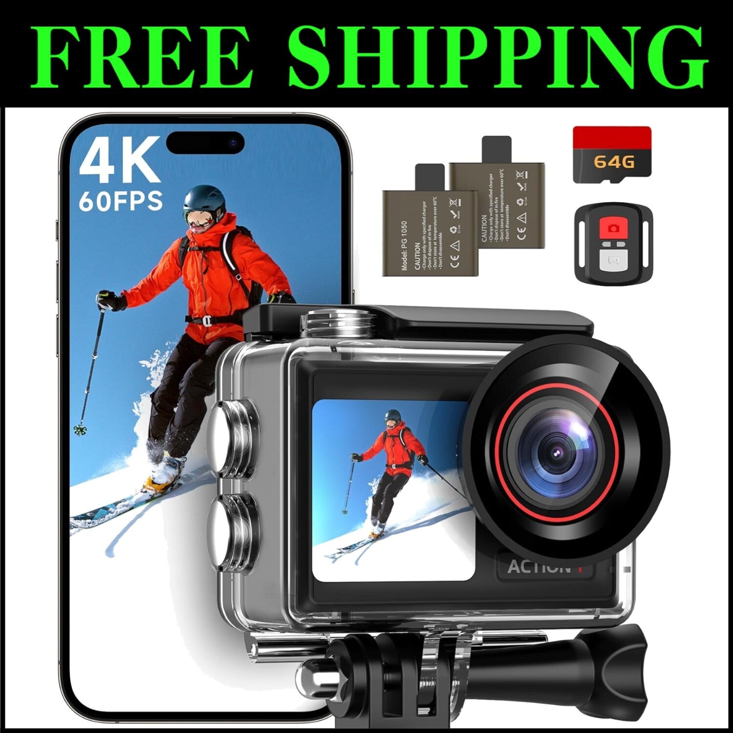 Stabilized 4K Action Camera with Wi-Fi & 64GB Card - Perfect for Thrill Seekers