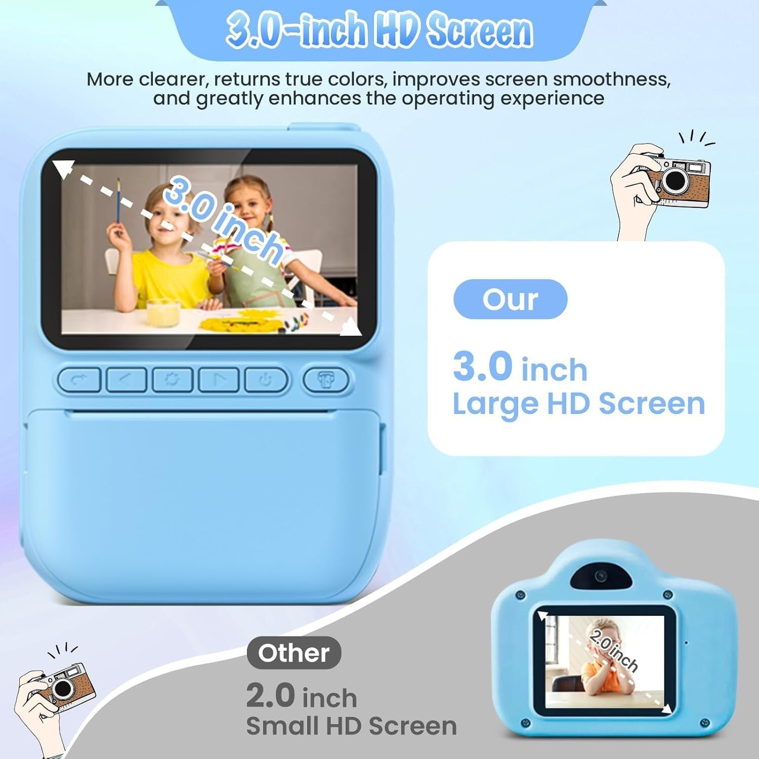 Exciting Instant Print Kids Camera with Built-in Flash & Color Pencils - Blue