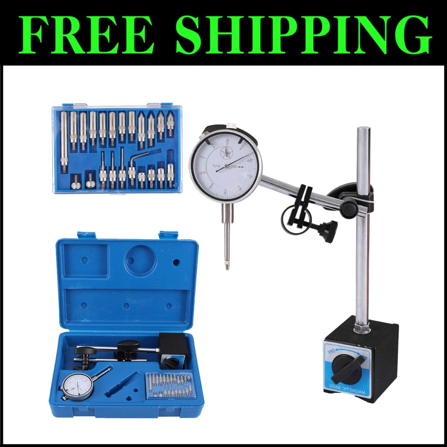 Versatile 0-1" Adjustable Dial Indicator with Magnetic Base & Storage Case