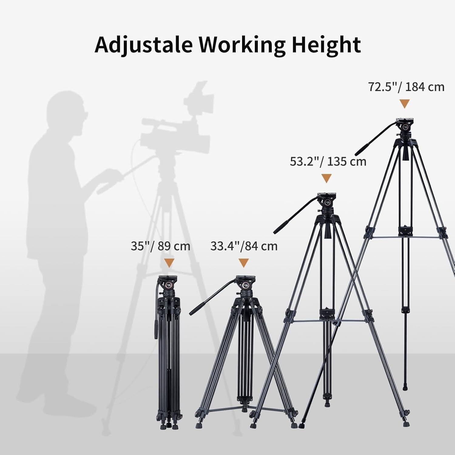 72" Heavy Duty Aluminum Video Tripod System with K3 Fluid Head & Quick Release
