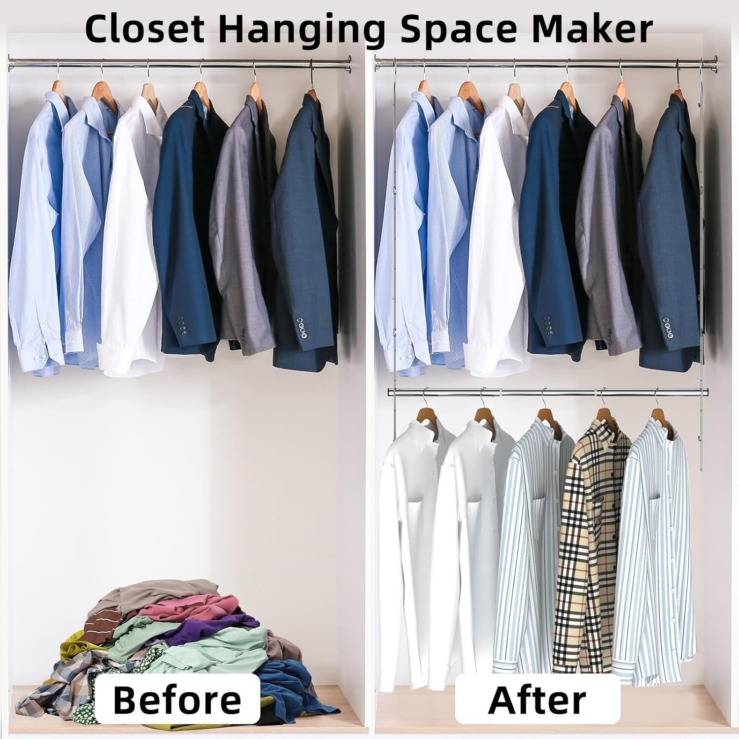 Adjustable Stainless Steel Hanging Rods - Maximize Closet Space with Ease