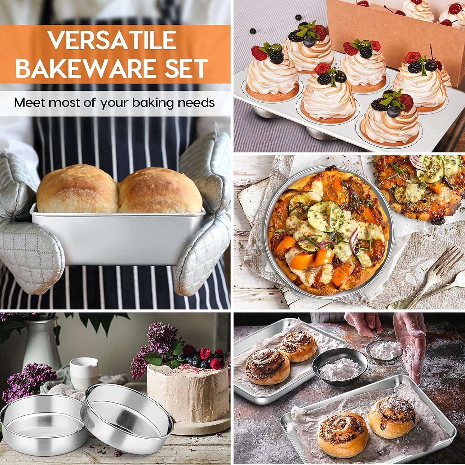 8-Piece Stainless Steel Bakeware Set for Toaster Ovens - Dishwasher Safe