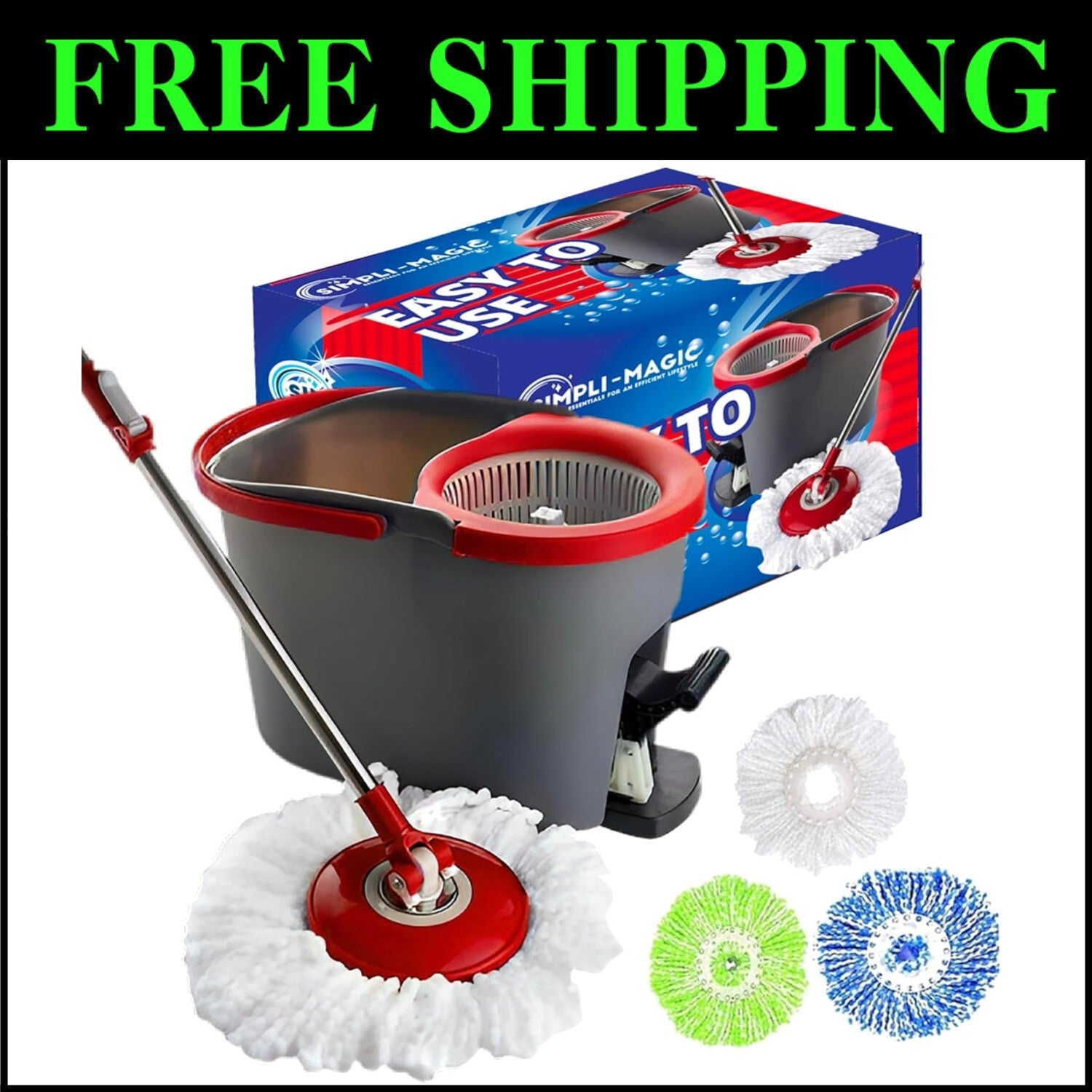 Ultimate Spin Mop Cleaning System - 3 Microfiber Heads & Easy Use for All Floors