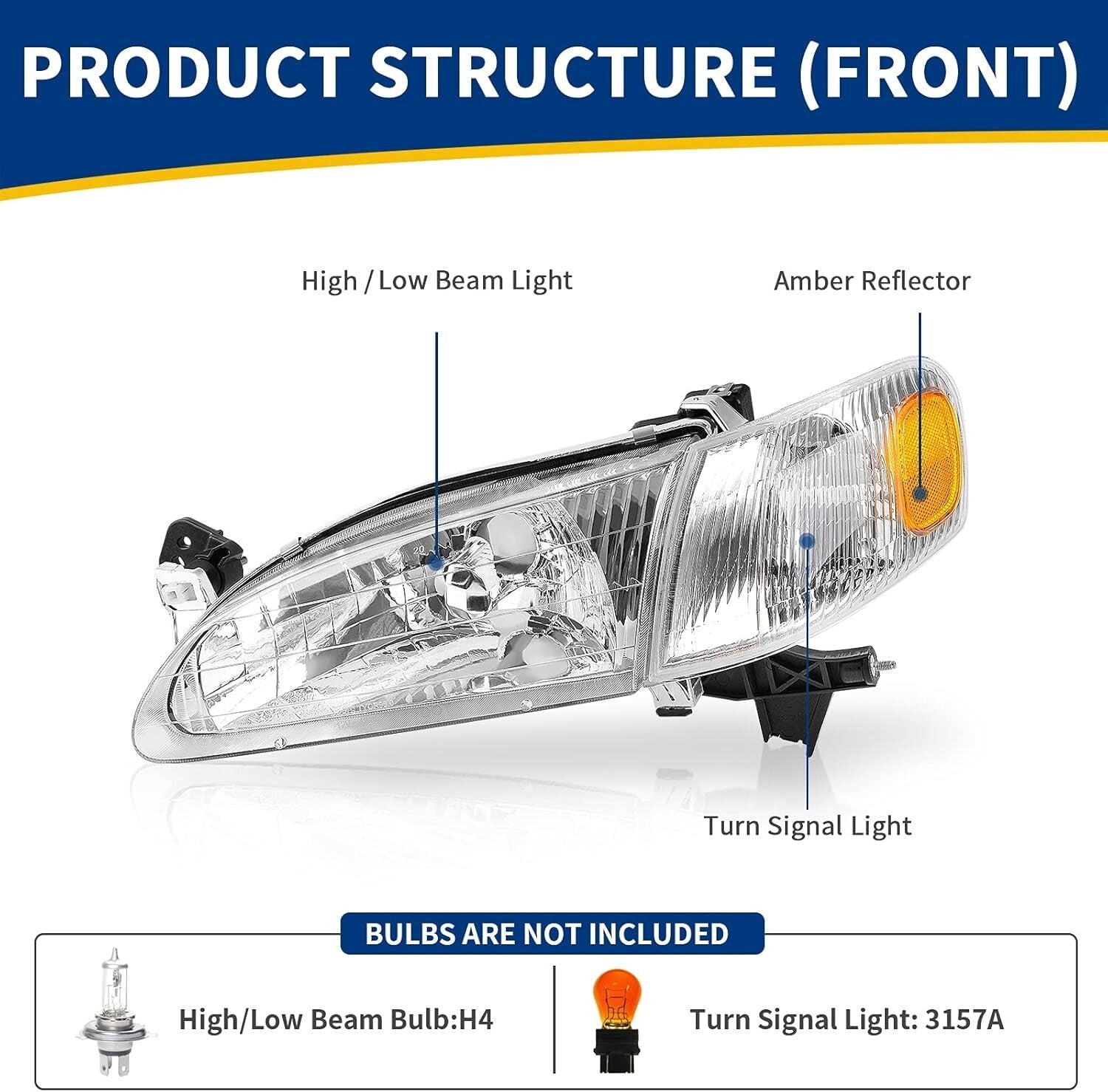 Direct Fit Headlights for 1998-2000 Corolla - Clear Polycarbonate Lens Included