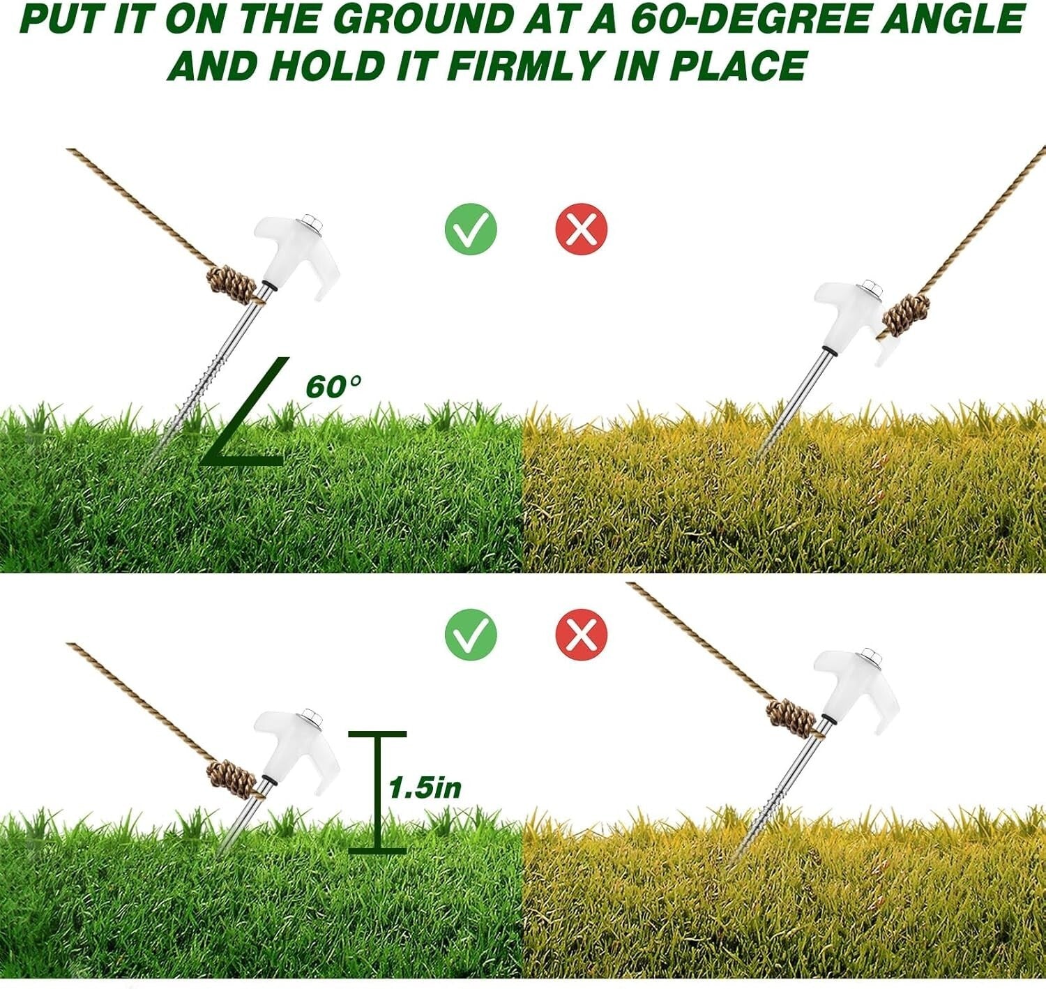 8" Luminous White Heavy Duty Tent Stakes - 40 Pcs for Secure Outdoor Anchoring