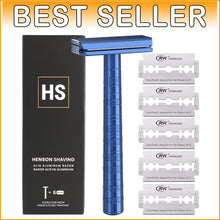 Load image into Gallery viewer, Steel Blue Eco-Conscious Double Edge Razor with 5 Blades - Mild Yet Effective