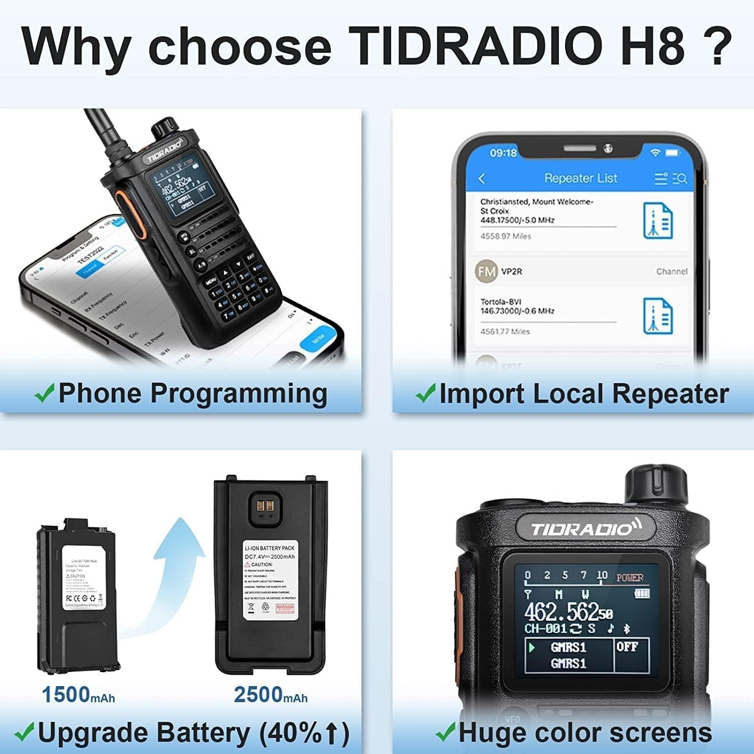Enhanced 2nd Gen H8 GMRS Radio - Long-Range, Bluetooth, 2500mAh, 2 Pack Kit