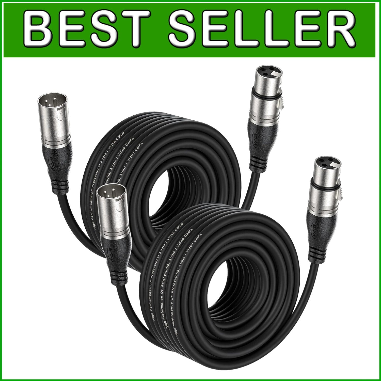 50ft 2 Pack XLR Cables - Flexible, High-Quality 3-Pin Balanced Microphone Wire