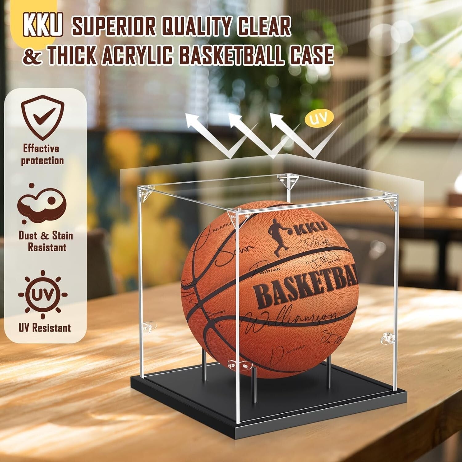 Stylish Clear Acrylic Display Case with Solid Wood for Autographed Collectibles