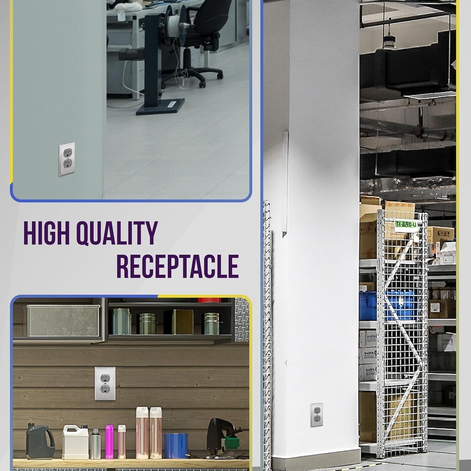 10-Pack Tamper-Resistant Industrial Grade Duplex Outlets, 15A 125V, UL Listed